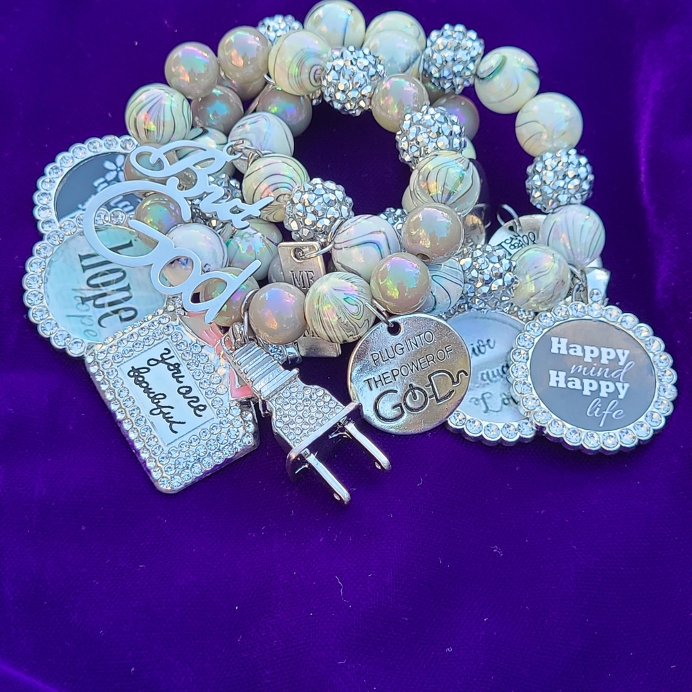 Beaded bracelet stack with inspirarion